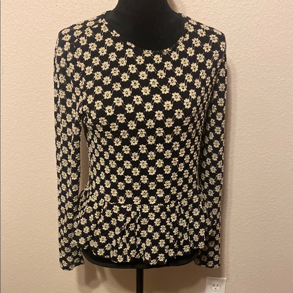 Rebecca Taylor Black and Cream Lace Peplum Top - Picture 4 of 10